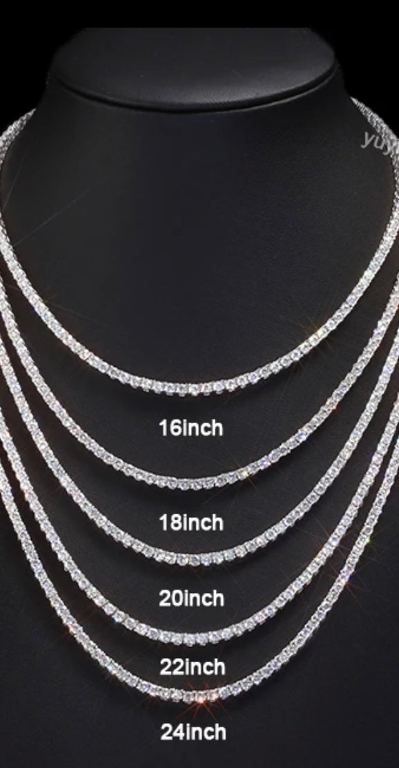 2mm - 4mm tennis chain 16”-24” length VVS D Moissanite