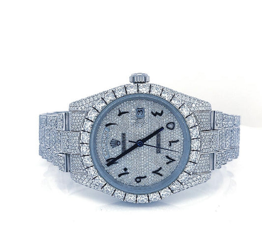 VVS D Moissanite Romaric numerals blue trim Rolex